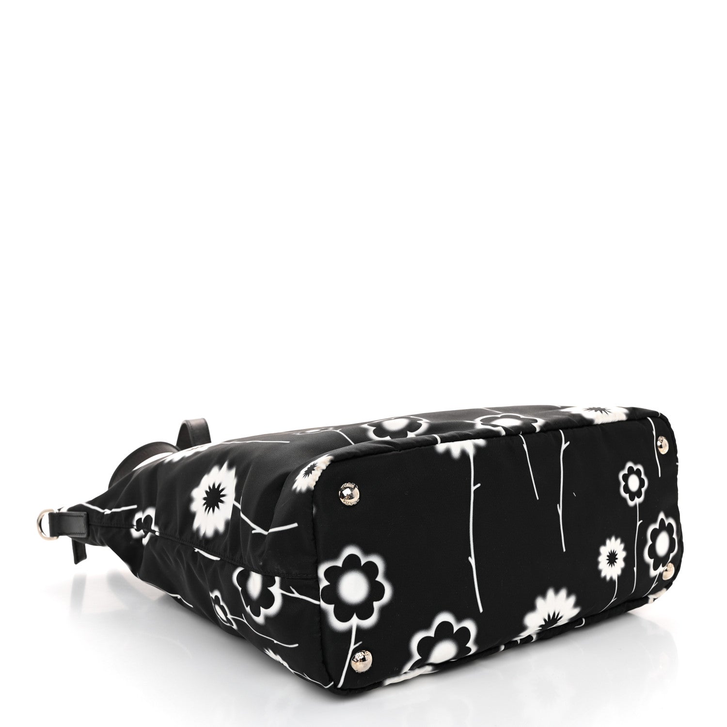 Prada Tessuto Stampato Nylon Saffiano Floral Print Tote Black White 4 of 11