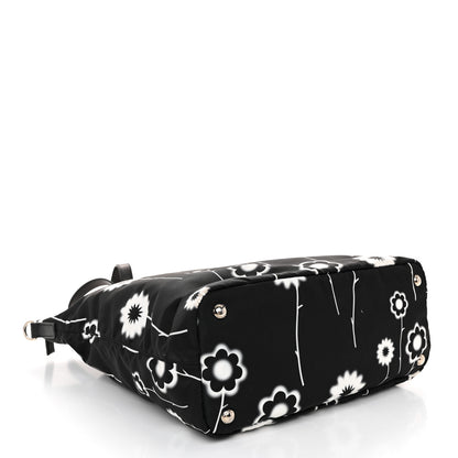 Prada Tessuto Stampato Nylon Saffiano Floral Print Tote Black White 4 of 11