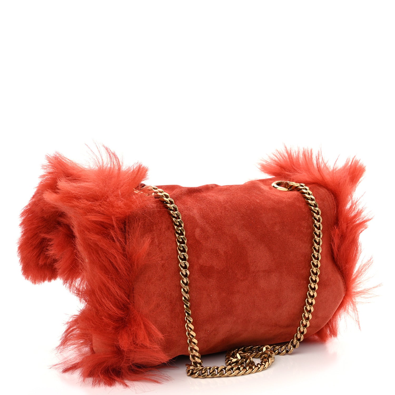 Saint Laurent Suede Fur Small Reversible Monogram Kate Satchel Pavot Rouge 5 of 17