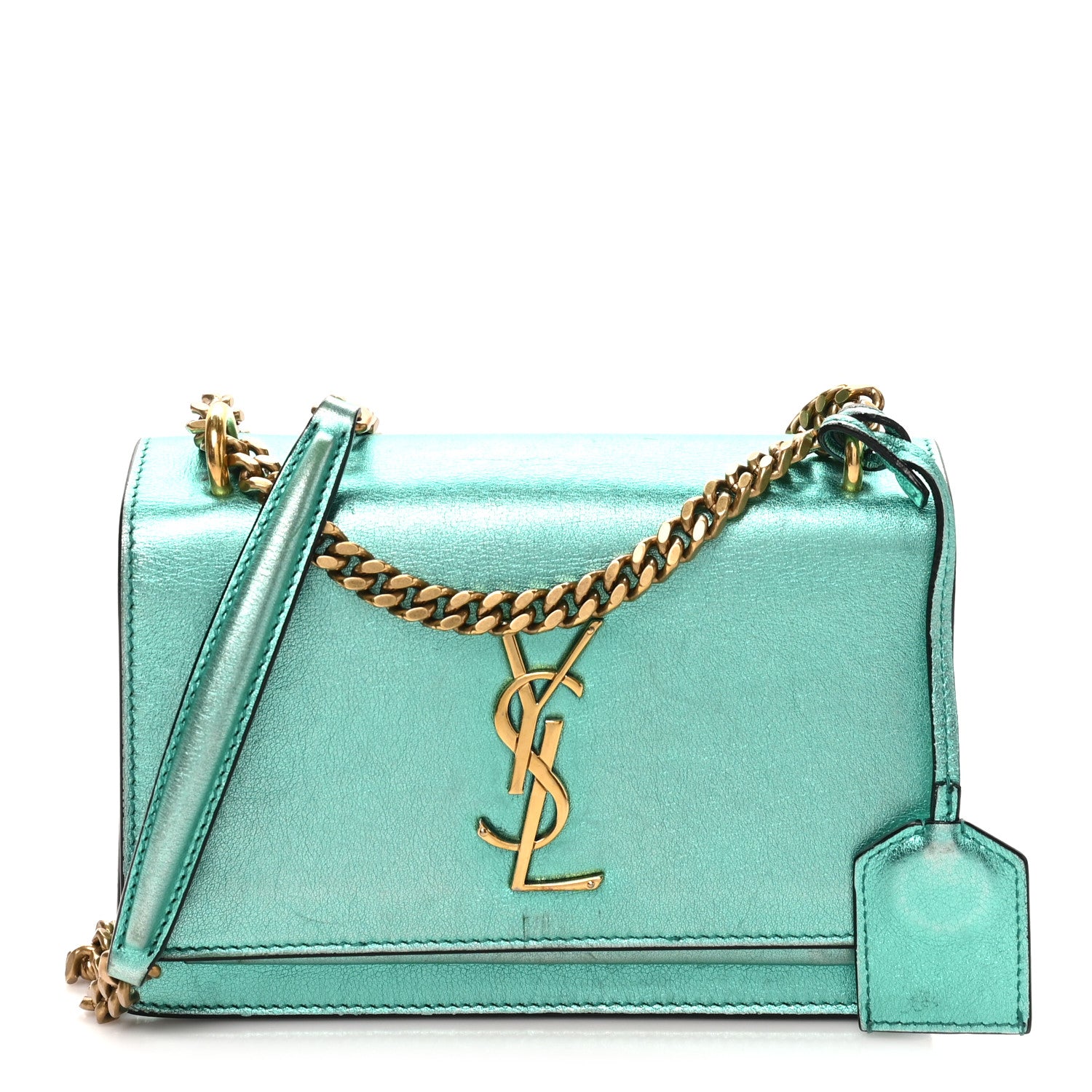 Saint Laurent Metallic Calfskin Small Monogram Sunset Chlorophille 1 of 9