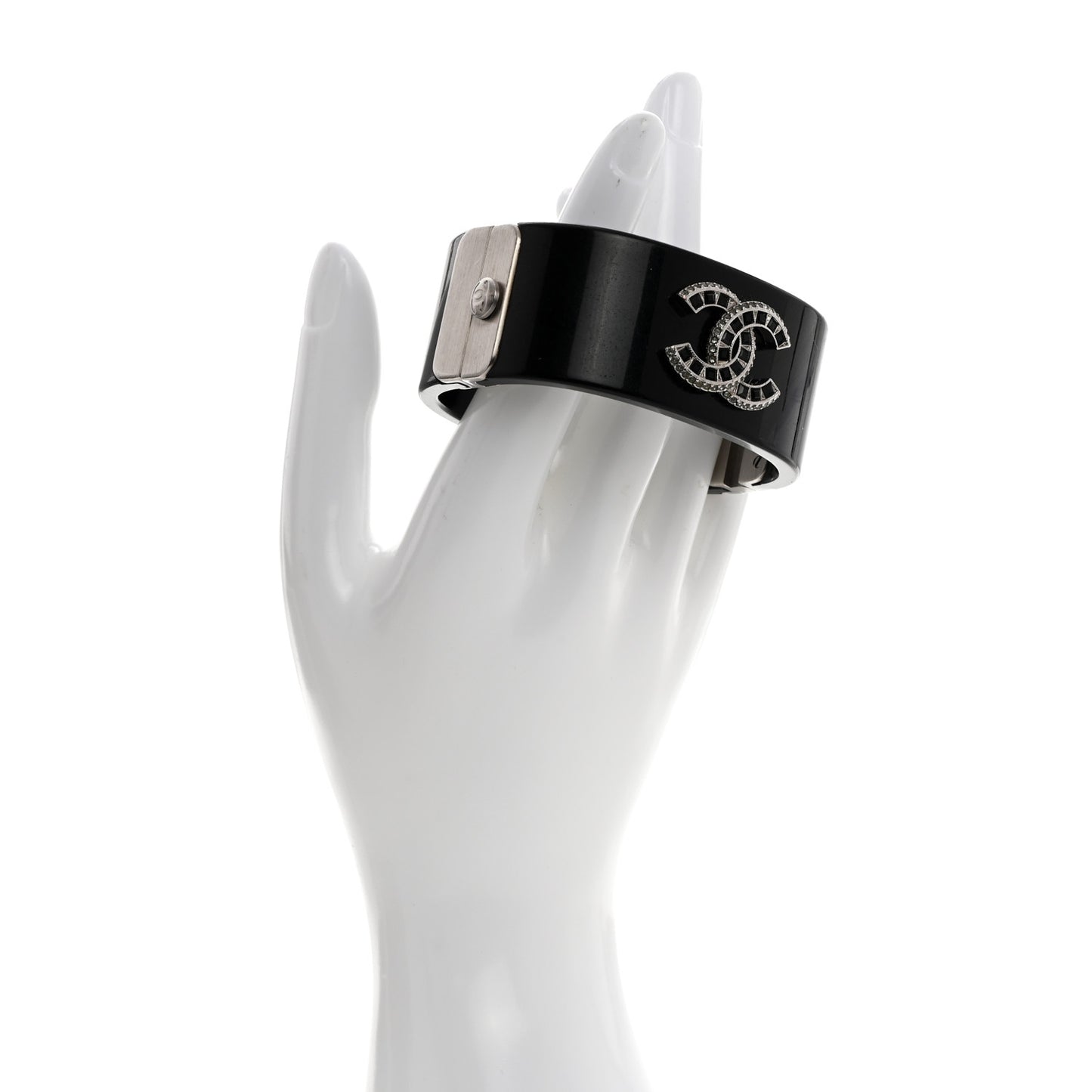 Resin Crystal Baguette CC Cuff Black Silver