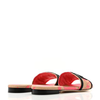 Fendi Canvas Rose Logo Embroidered Flat Slide Sandals 36 Kissed Black 5 of 9
