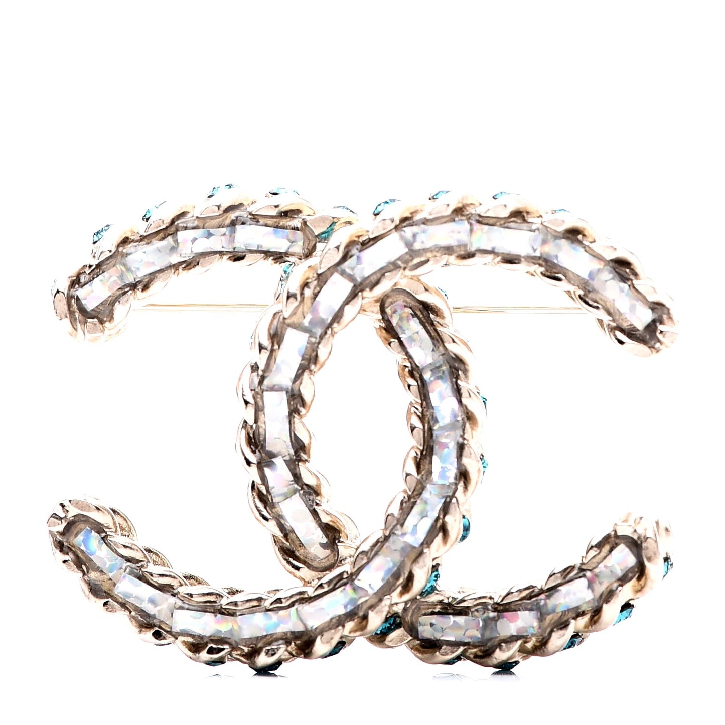 Iridescent Crystal CC Brooch Blue Gold