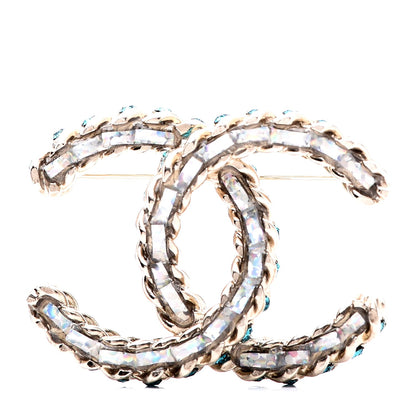 Chanel Iridescent Crystal CC Brooch Blue Gold 1 of 5