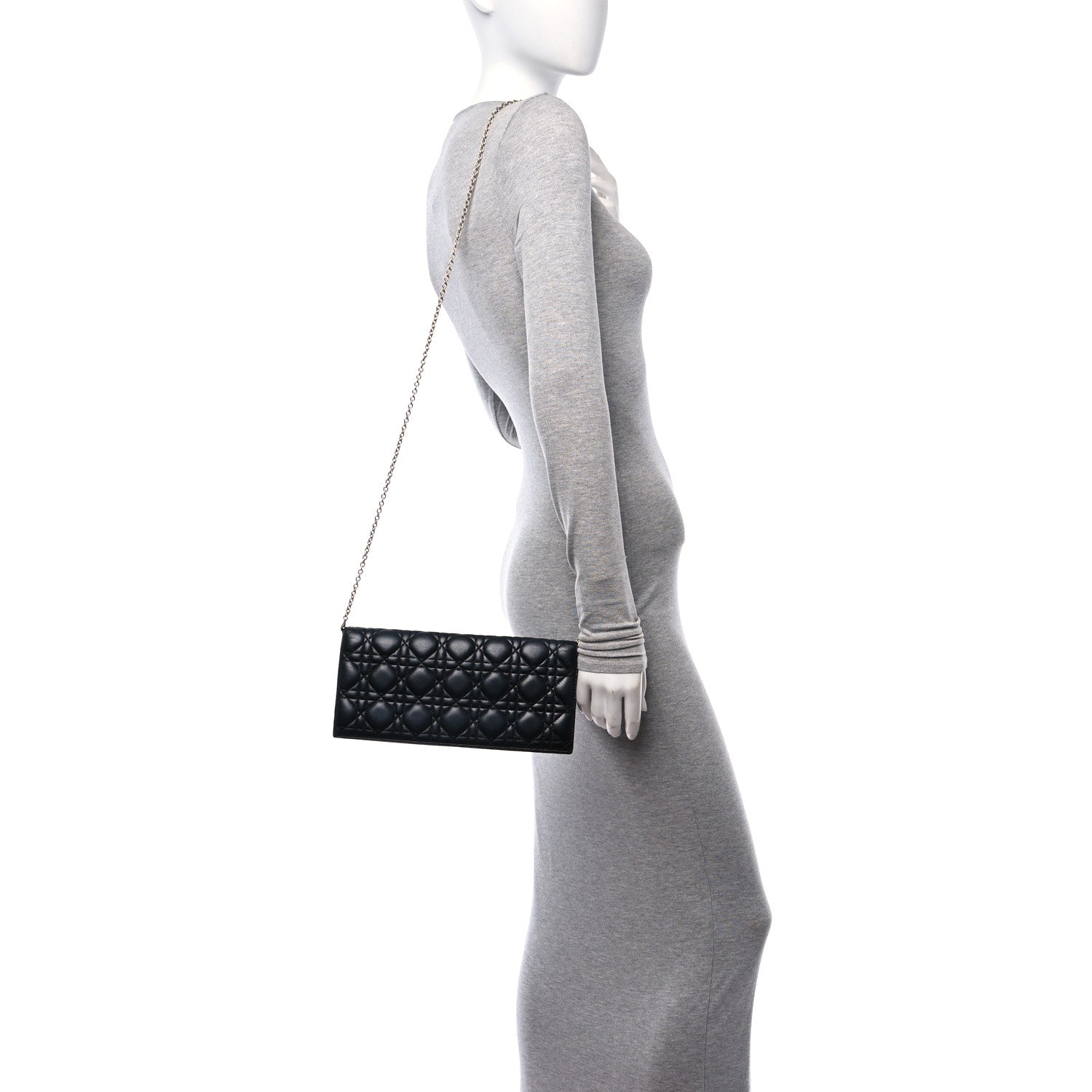 Christian Dior Lambskin Cannage Lady Dior Convertible Clutch Black 2 of 10