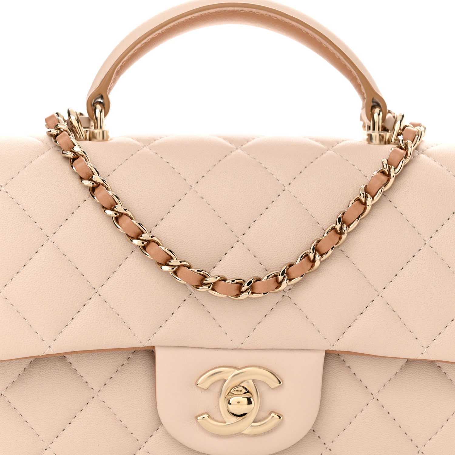 Chanel Lambskin Quilted Bi-Color Mini Top Handle Rectangular Flap Ecru Dark Beige 8 of 11