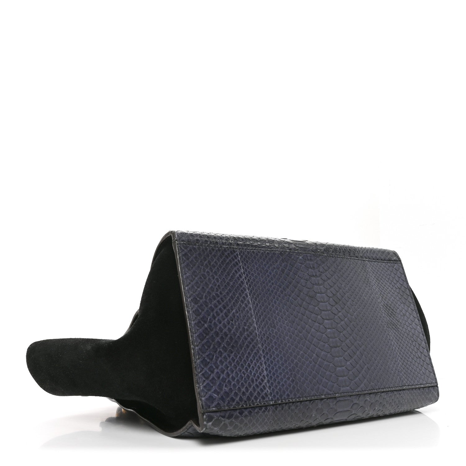 Celine Snakeskin Calfskin Medium Trapeze Blue Black 4 of 10