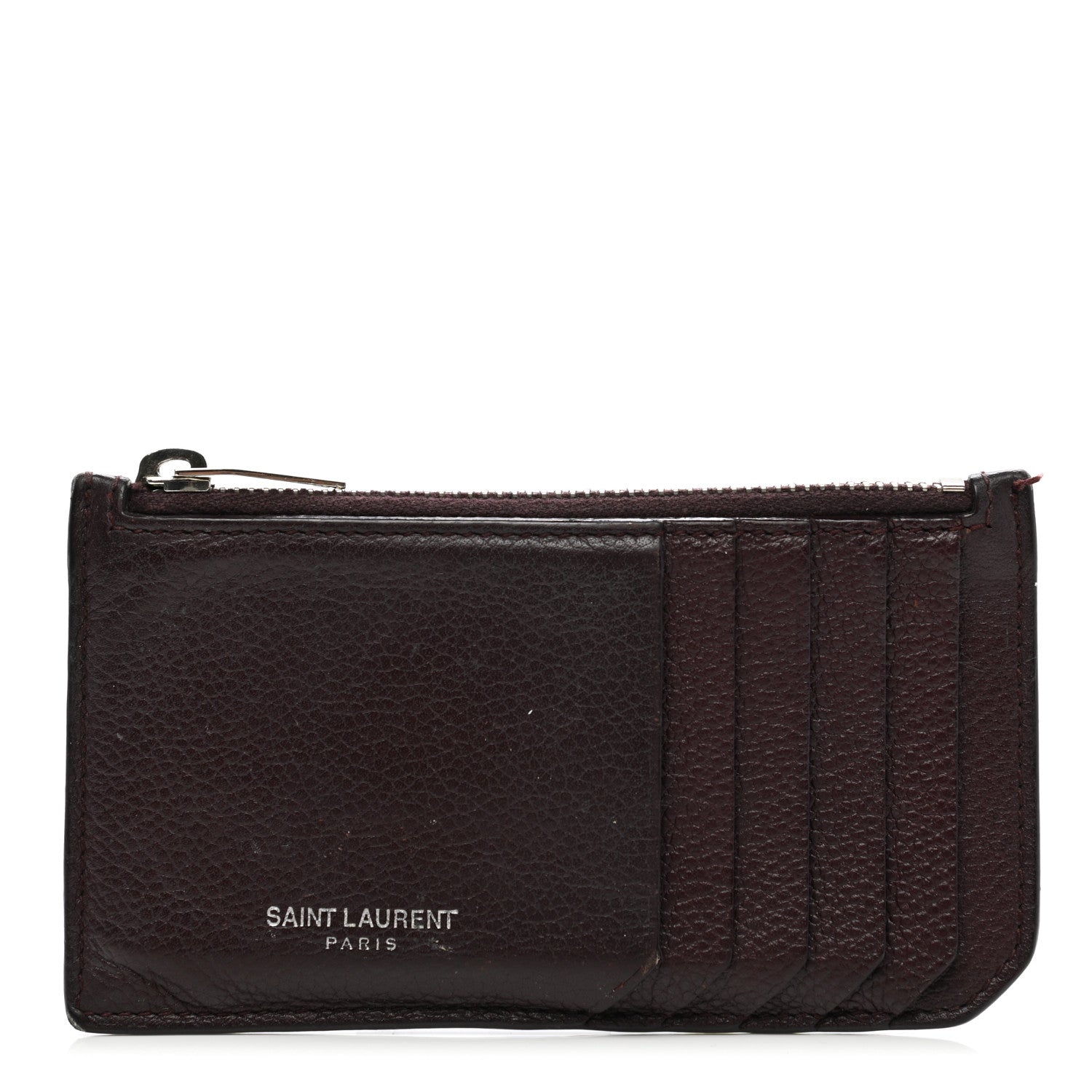 Saint Laurent Grained Calfskin 5 Fragments Zip Pouch Card Holder Bordeaux 1 of 11