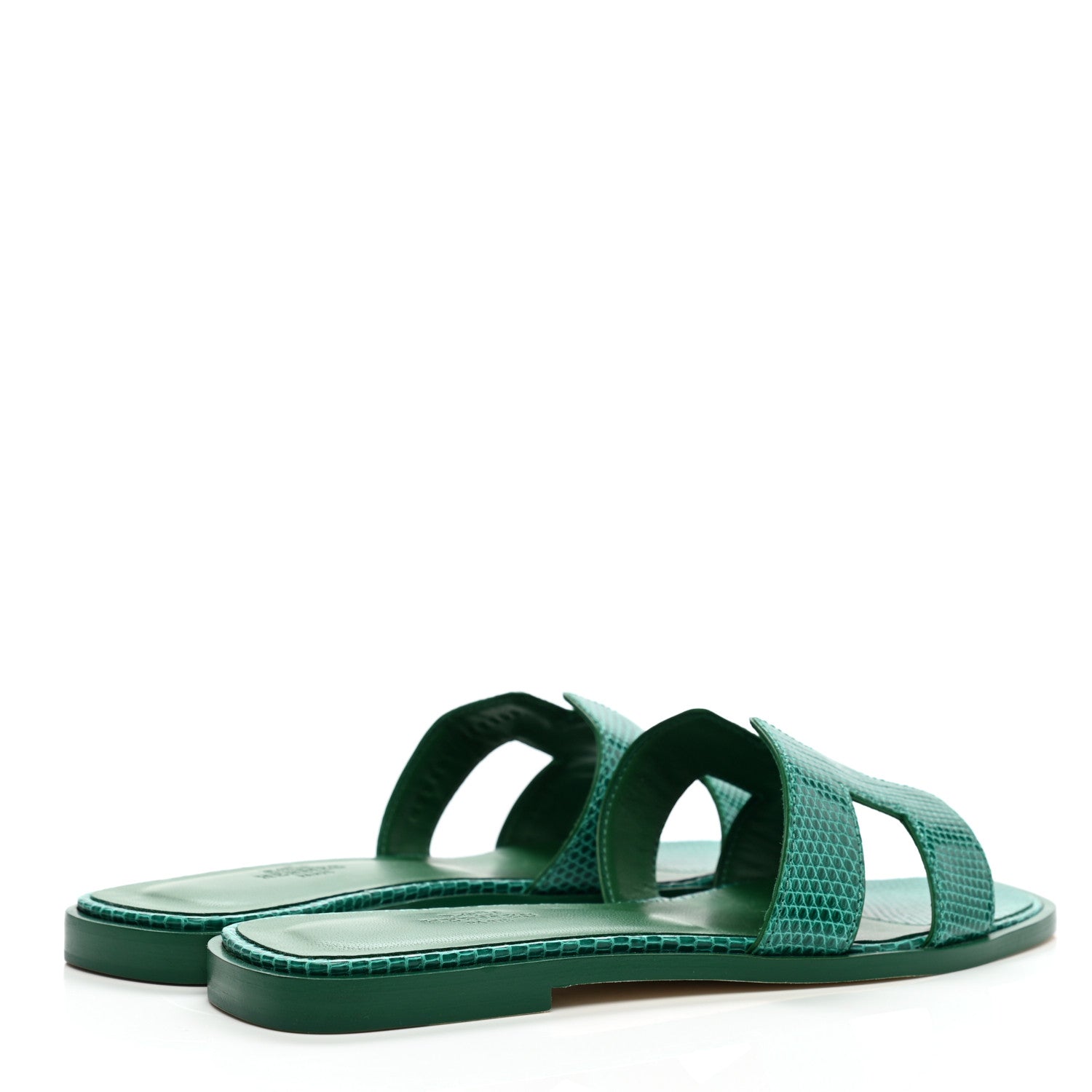 Hermes Lizard Oran Sandals 37 Vert Emeraude 4 of 9