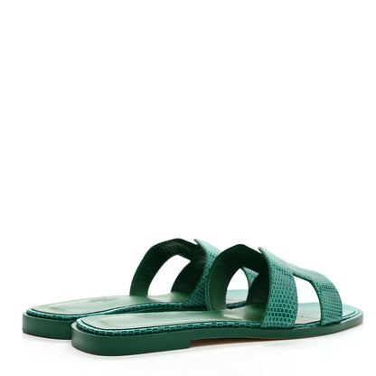 Hermes Lizard Oran Sandals 37 Vert Emeraude 4 of 9