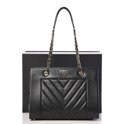 Chanel Sheepskin Chevron Quilted Mademoiselle Vintage Shopping Tote Black 14 of 14