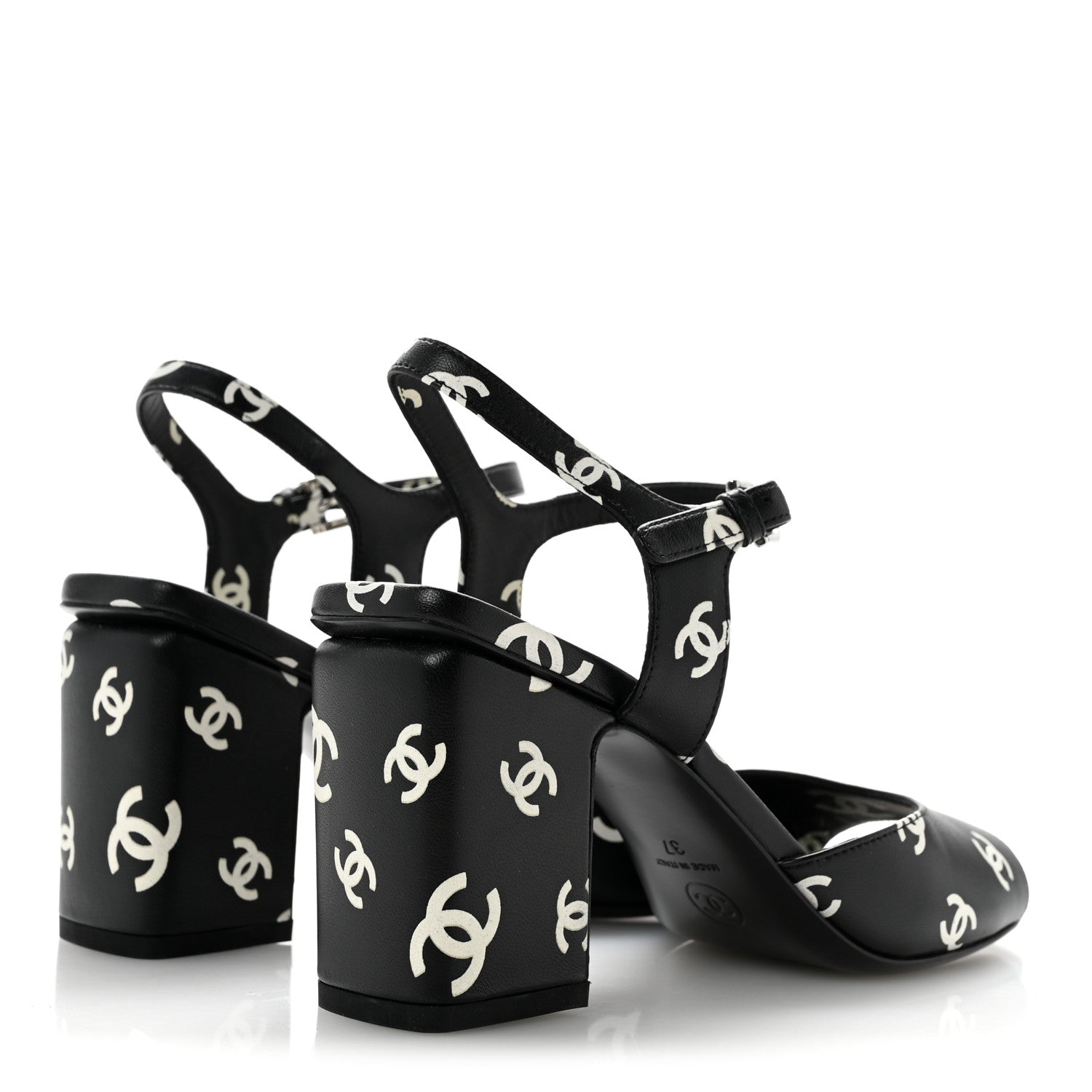 Chanel Printed Lambskin CC Sandals 37 Black White 37 Black White 5 of 10