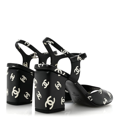 Chanel Printed Lambskin CC Sandals 37 Black White 37 Black White 5 of 10