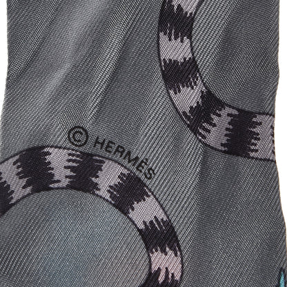 Hermes Silk Les Leopards Twilly Gris Acier Gris Perle Peach 5 of 5