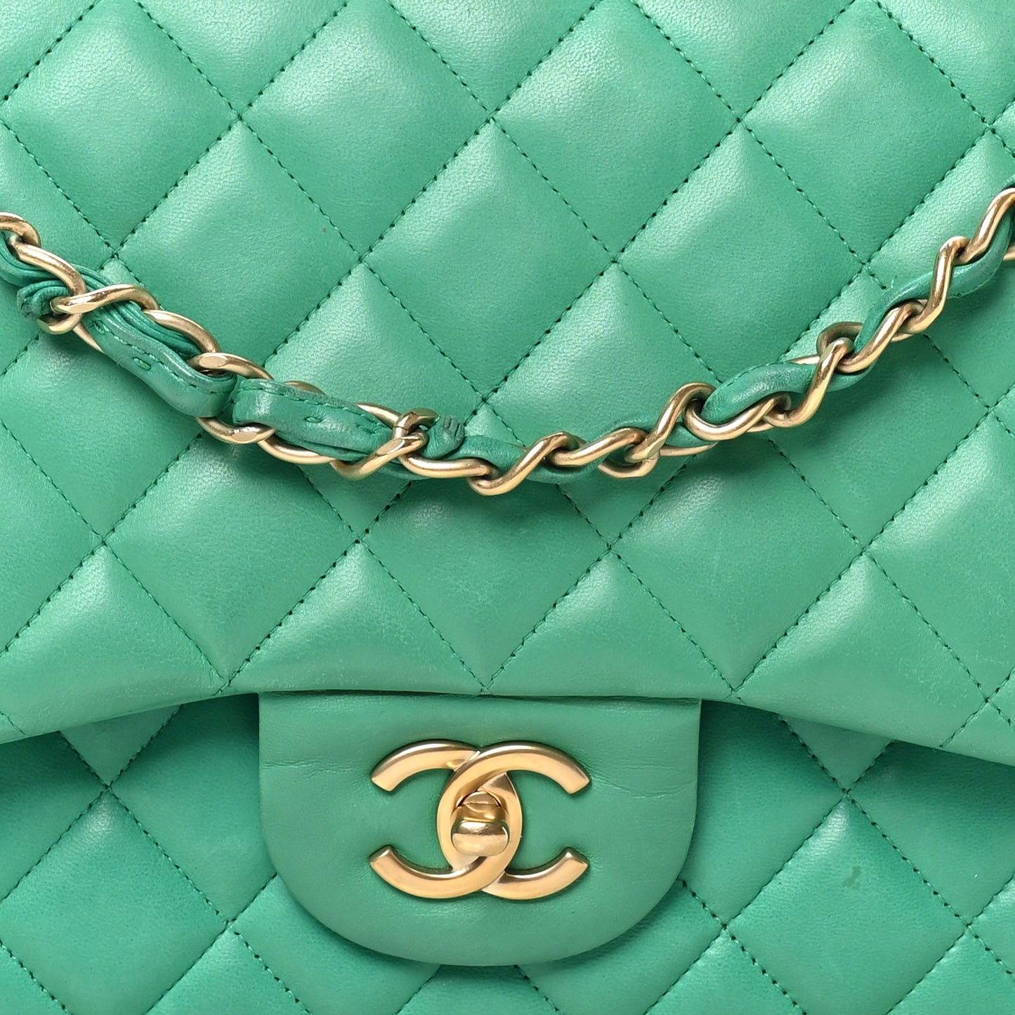 Lambskin Quilted Jumbo Double Flap Green