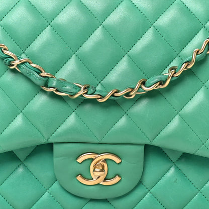 Chanel Lambskin Quilted Jumbo Double Flap Green 8 of 11