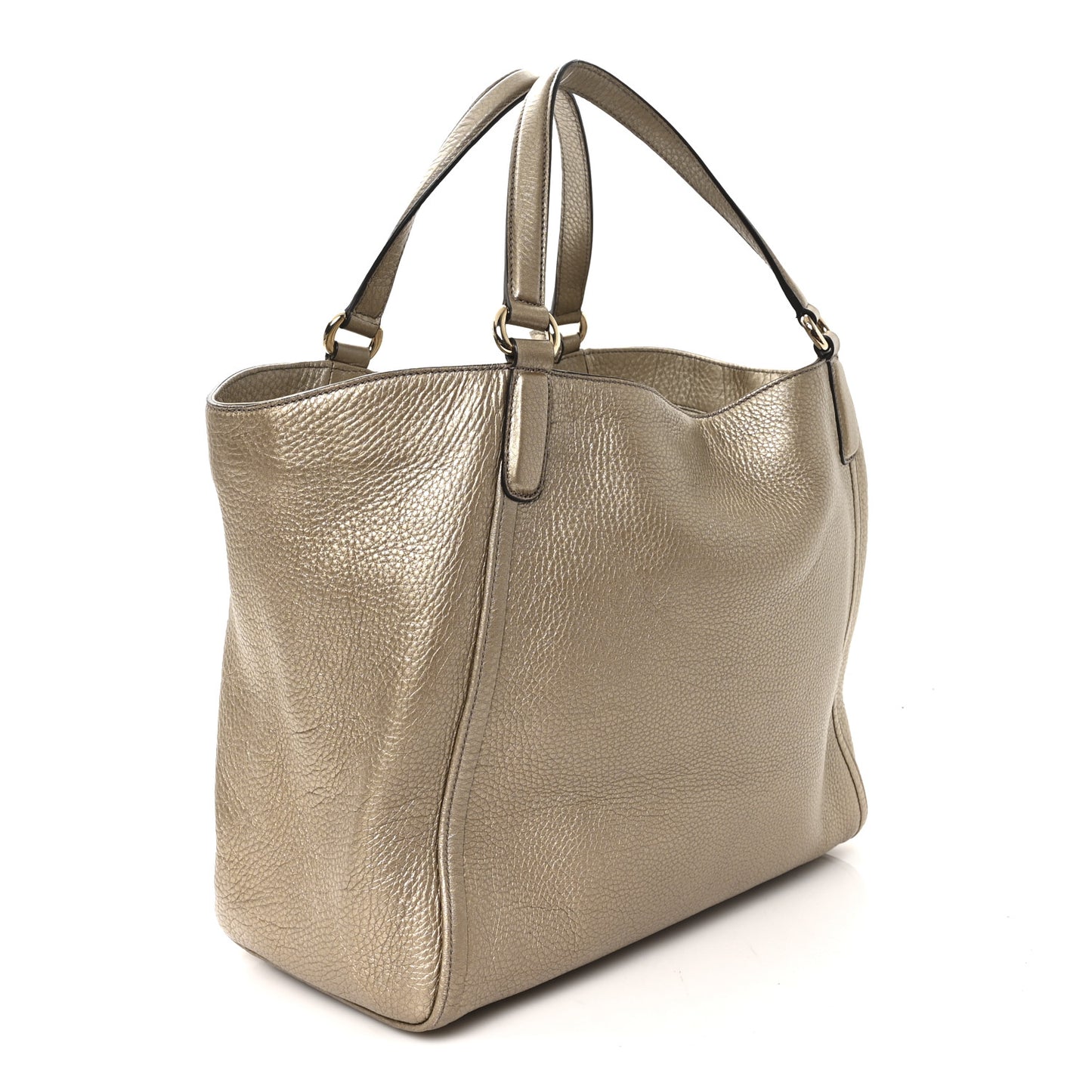 Metallic Pebbled Calfskin Medium Soho Shoulder Bag Golden Beige