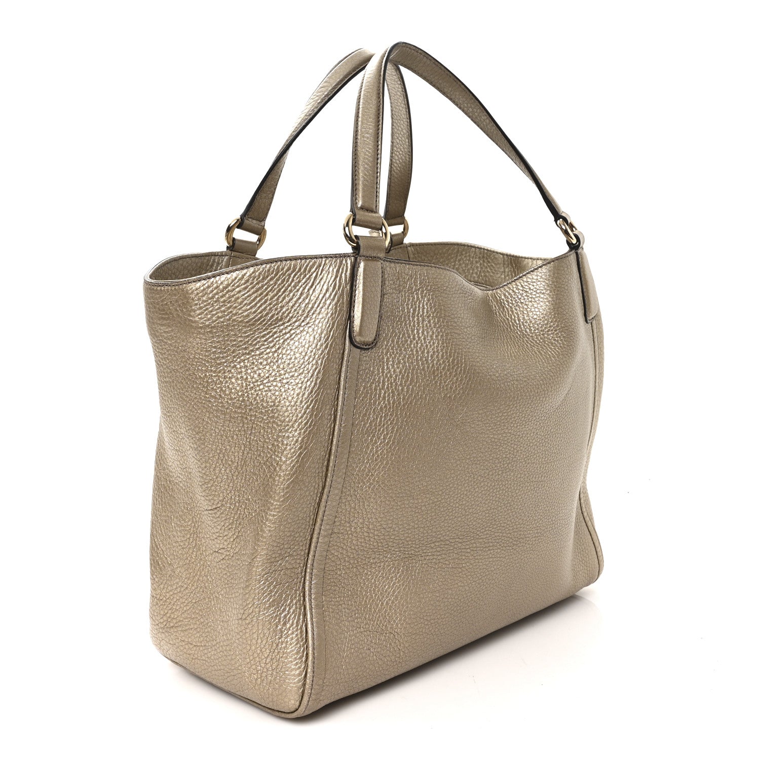 Gucci Metallic Pebbled Calfskin Medium Soho Shoulder Bag Golden Beige 3 of 10