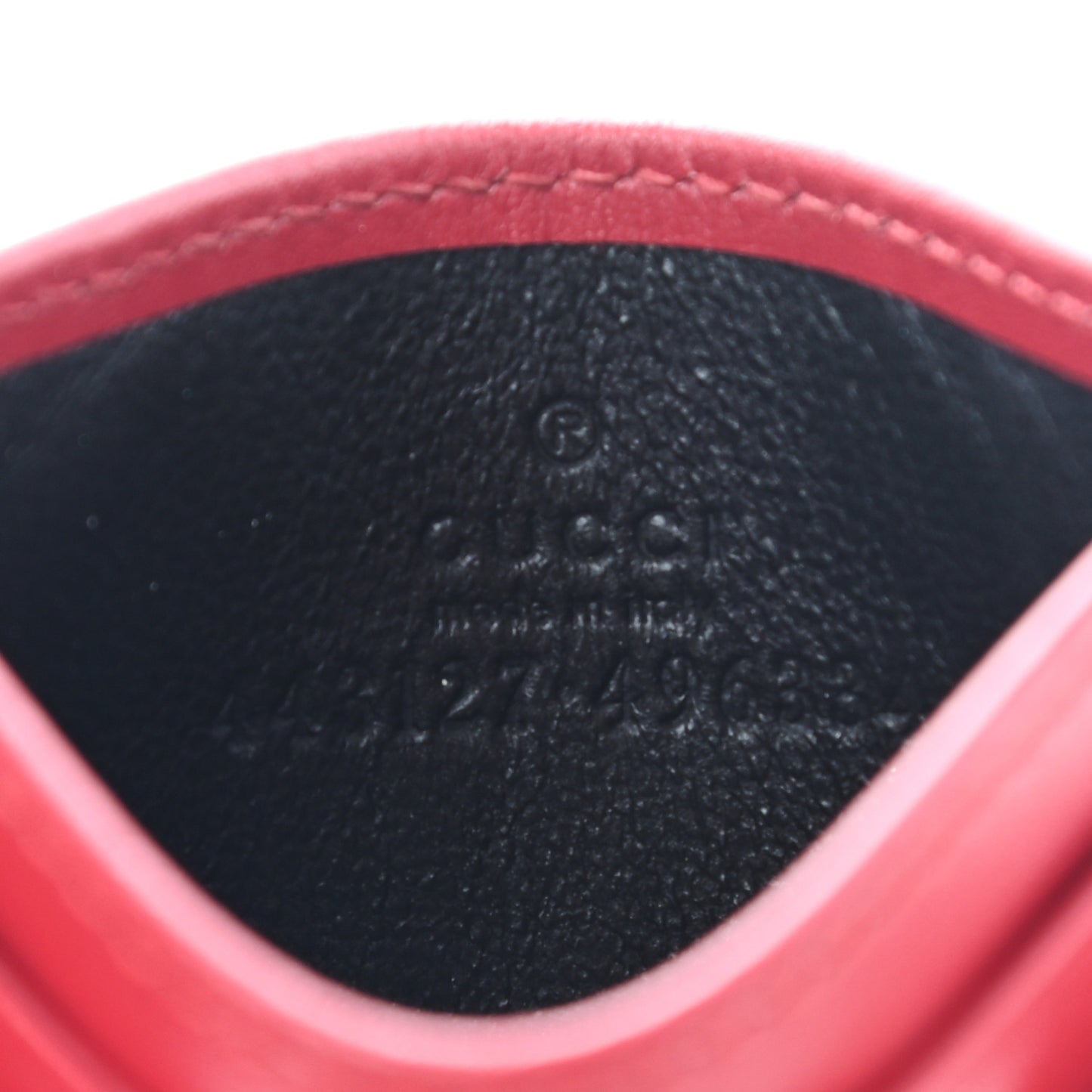 Calfskin Matelasse GG Marmont Card Holder Hibiscus Red