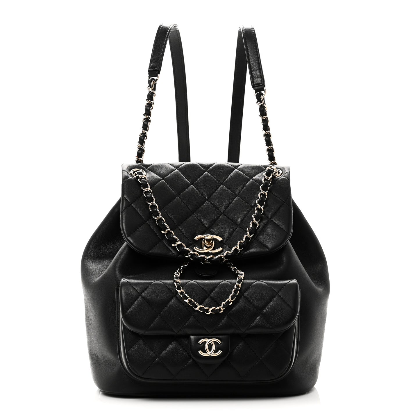 Lambskin Quilted Large Duma Drawstring Backpack Black