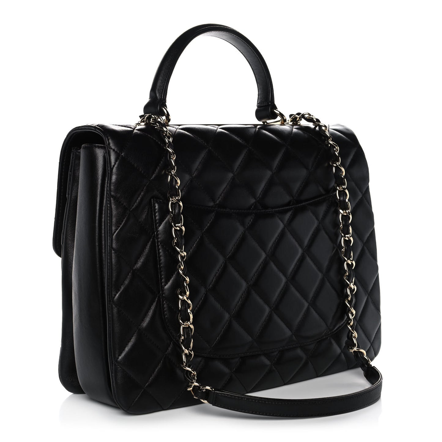 Lambskin Quilted Large Trendy CC Dual Handle Flap Bag Black