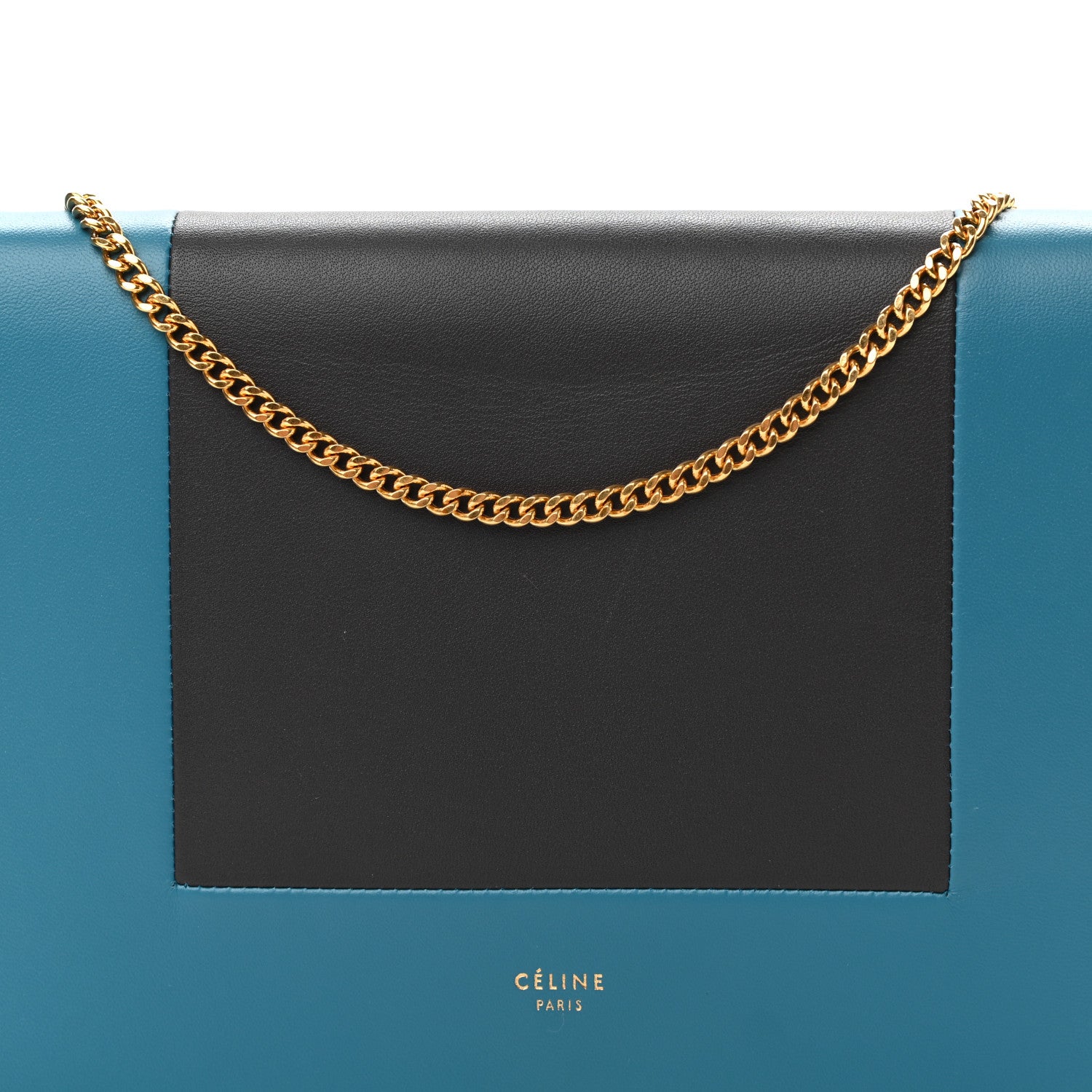 Celine Smooth Lambskin Frame Evening Chain Clutch Turchese Liquorice 7 of 11