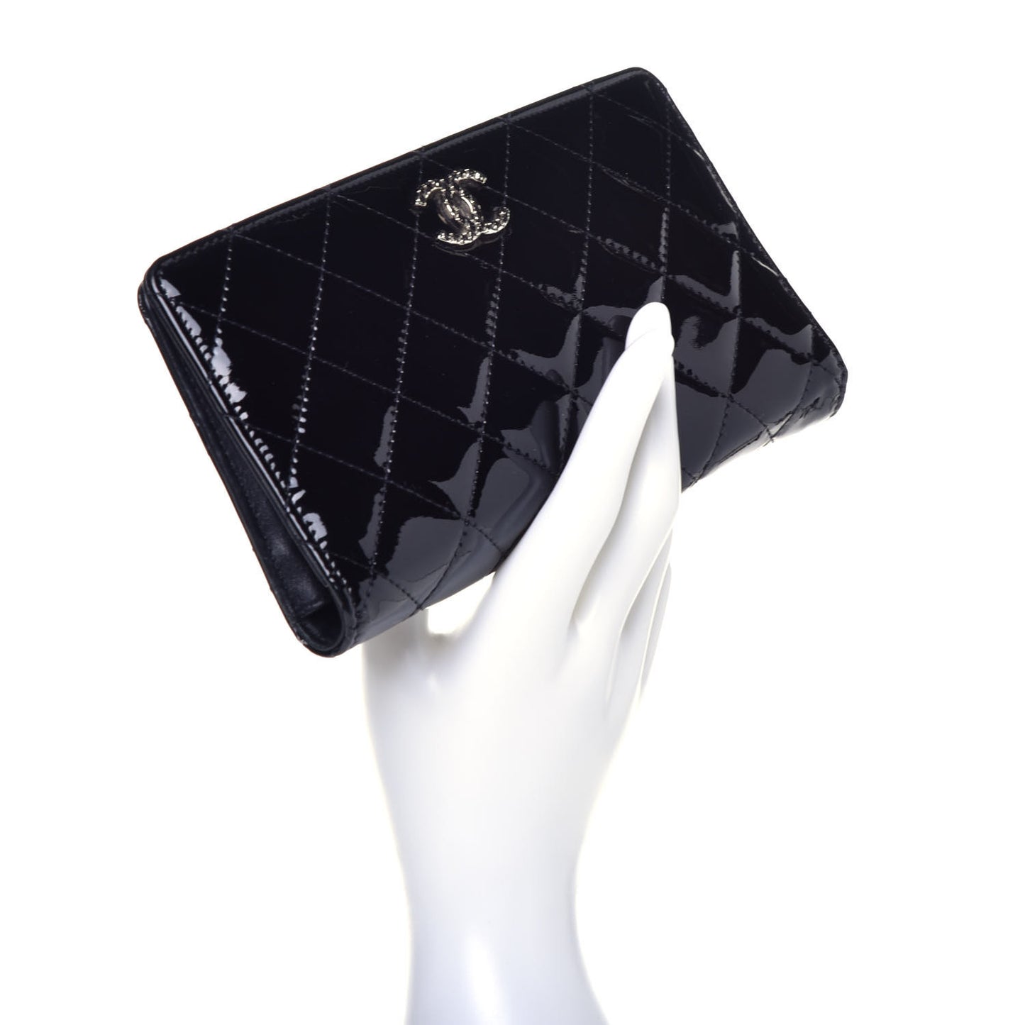 Patent Quilted Brilliant Yen Wallet Black
