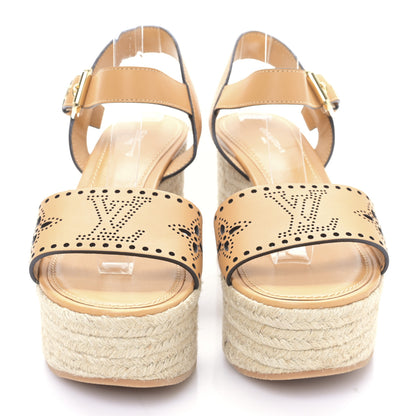 Louis Vuitton Calfskin Monogram Espadrille Wedge Sandals 37 Brown 2 of 8
