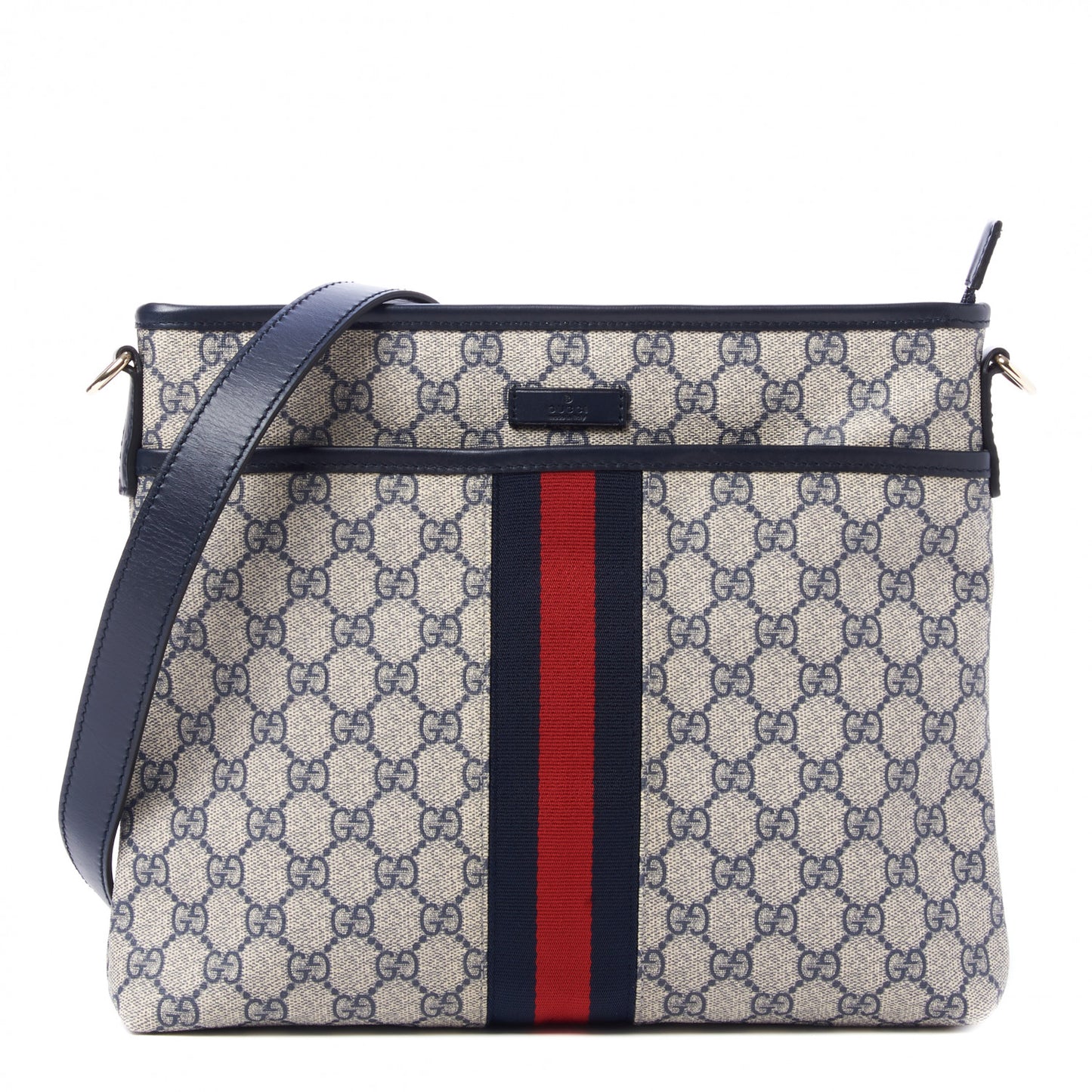 GG Supreme Monogram Web Flat Messenger Bag Navy