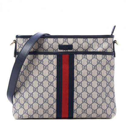 Gucci GG Supreme Monogram Web Flat Messenger Bag Navy 1 of 9