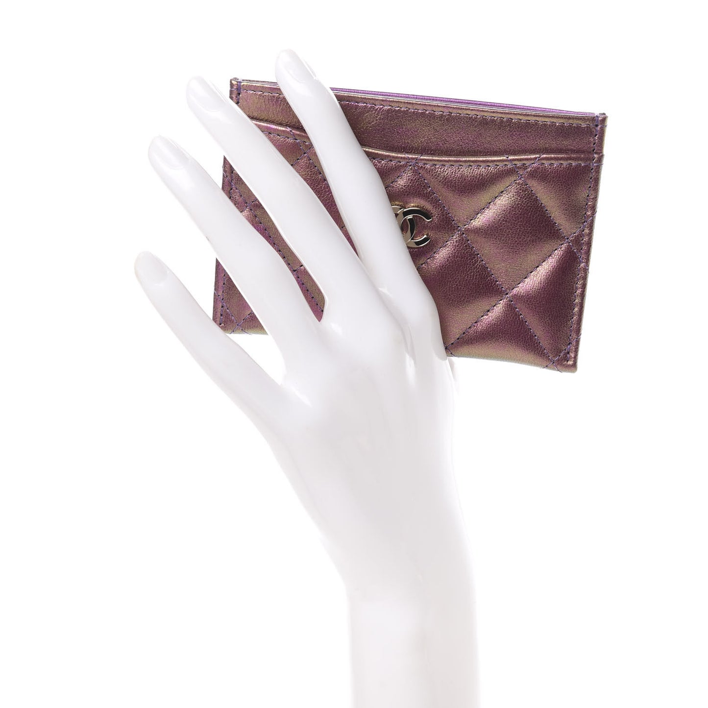 Iridescent Lambskin Quilted Card Holder Purple