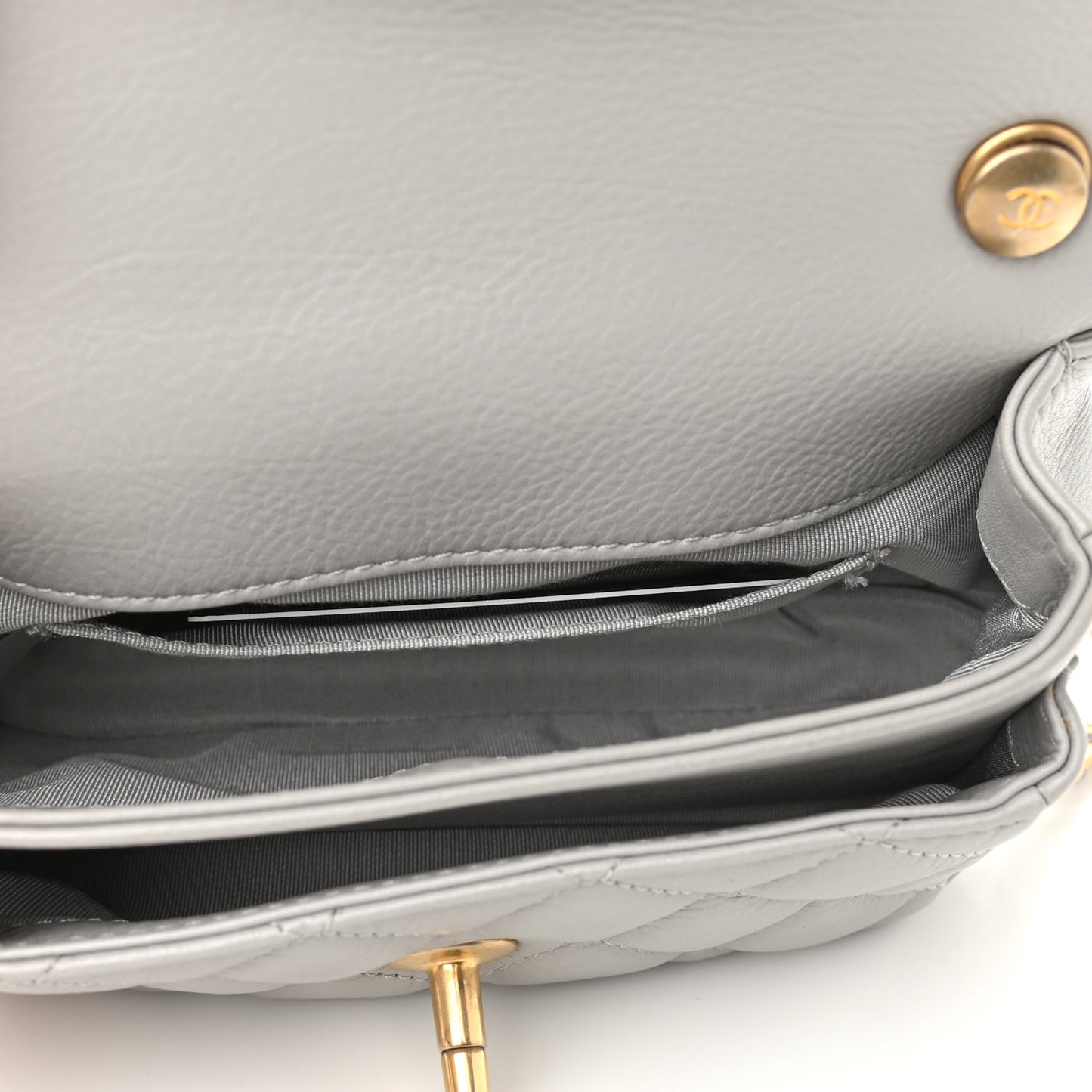 Calfskin Quilted Top Handle Flap Light Grey