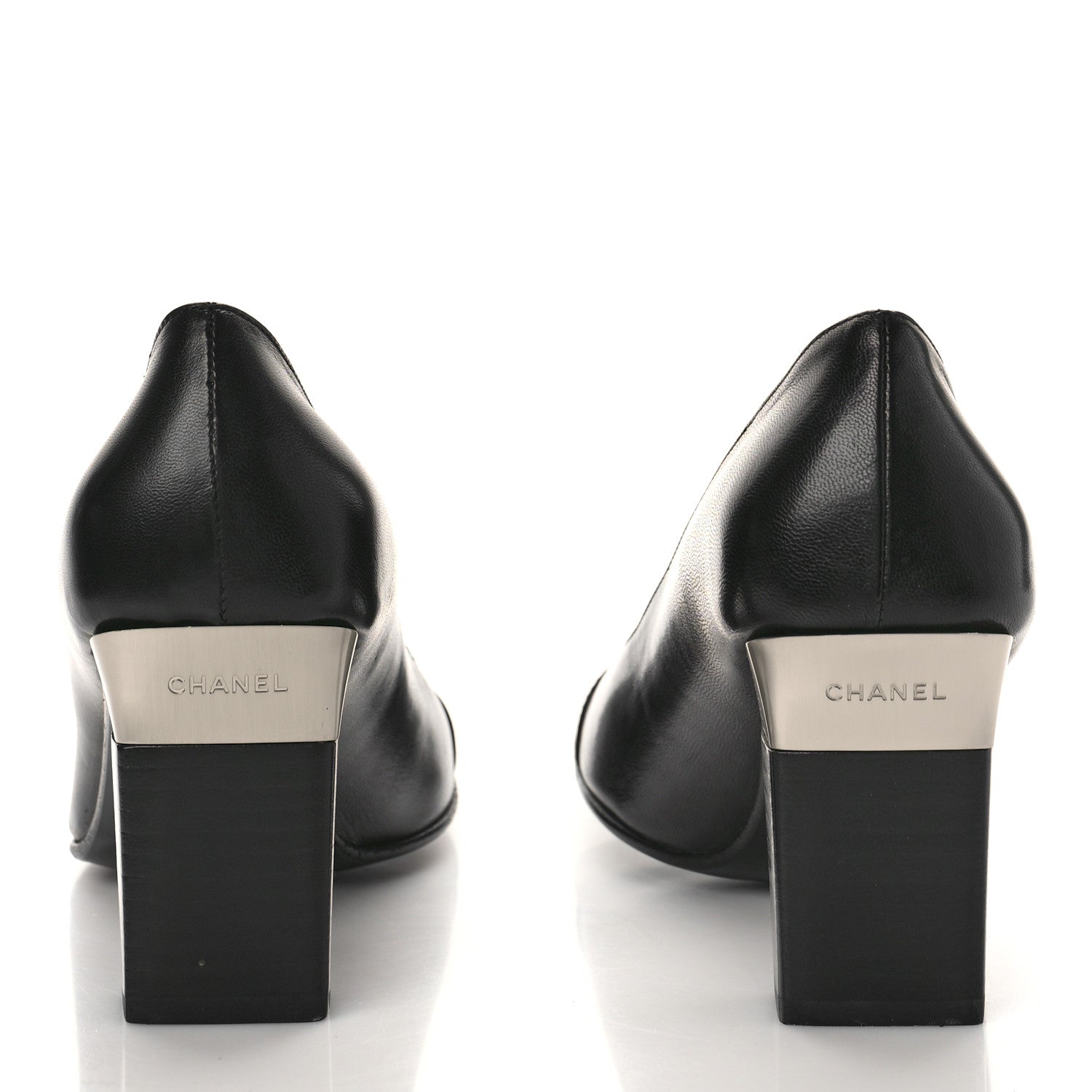 Chanel Lambskin Patent Cap Toe Pumps 37.5 Black 4 of 9