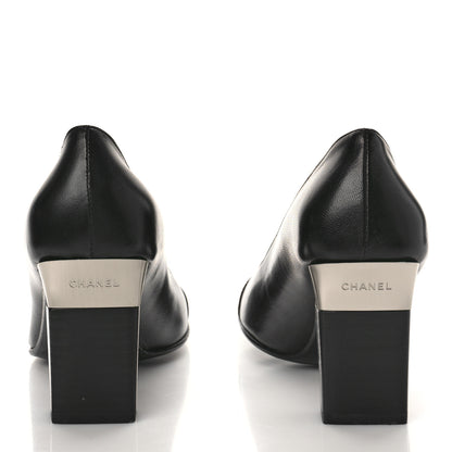 Chanel Lambskin Patent Cap Toe Pumps 37.5 Black 4 of 9