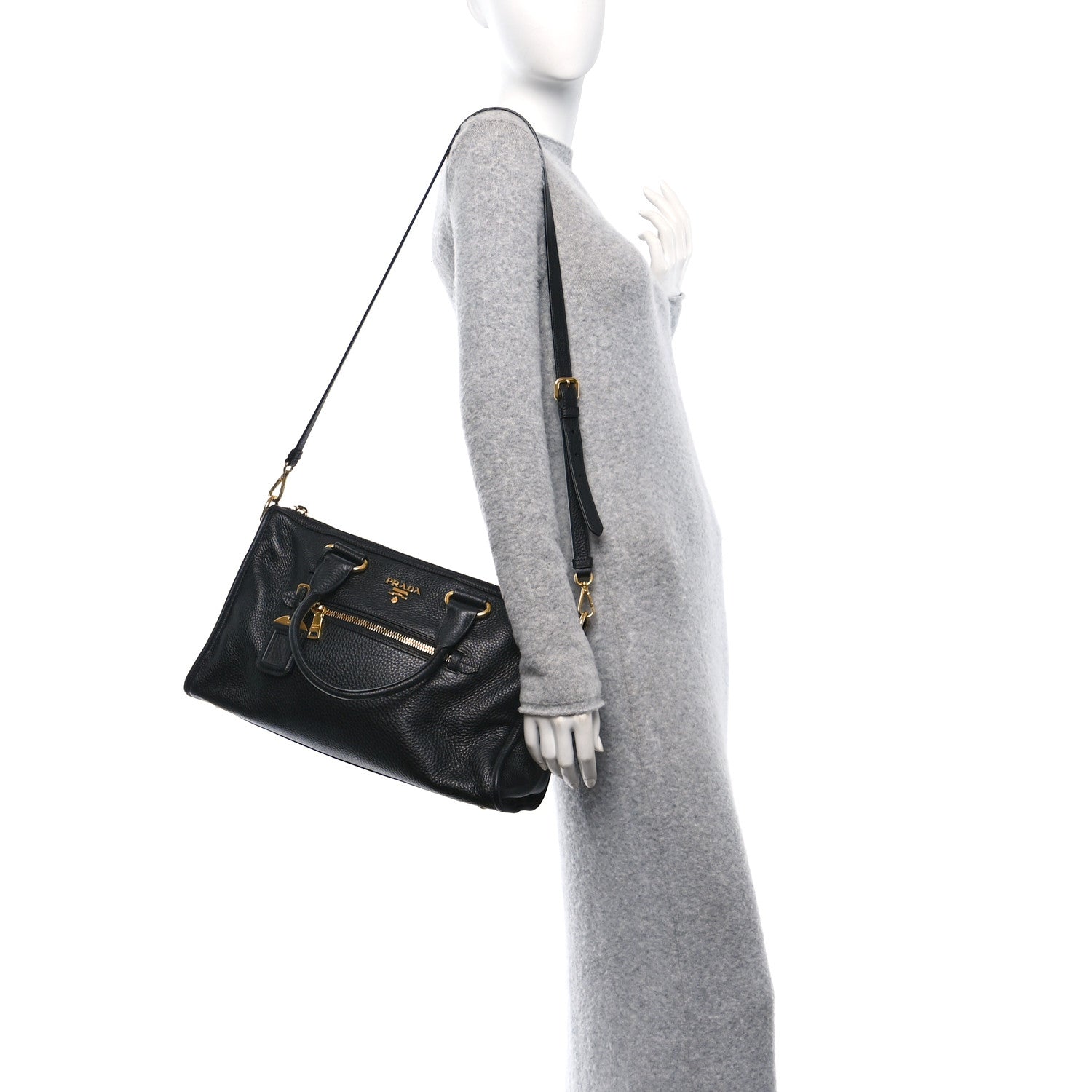 Prada Vitello Daino Shopping Satchel Black 2 of 9