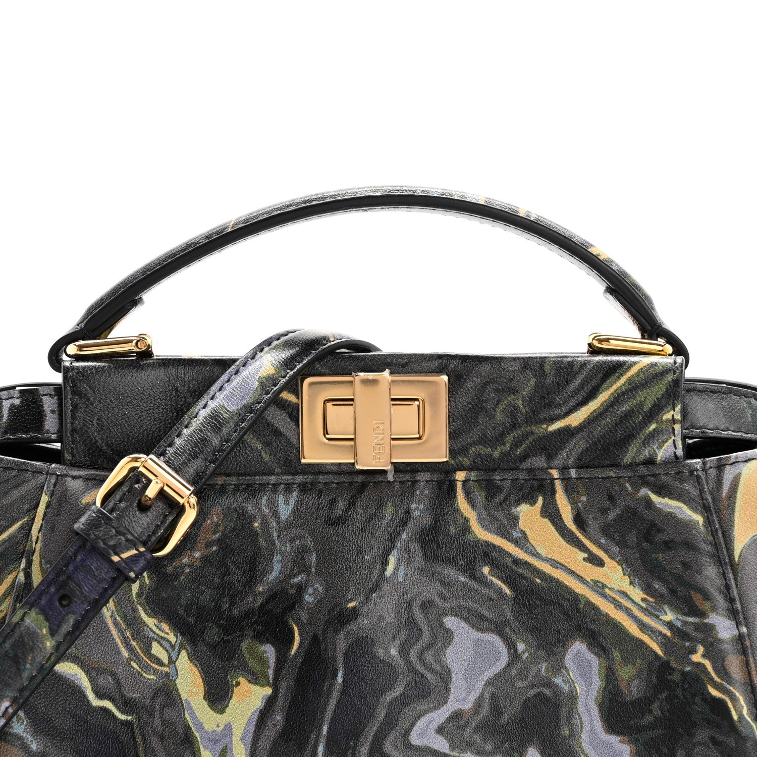 Fendi Nappa Marble Mini Peekaboo Iconic Satchel Blue Multicolor 7 of 11