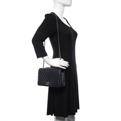 Chanel Calfskin Chevron Quilted Statement Flap Navy Blue 2 of 11