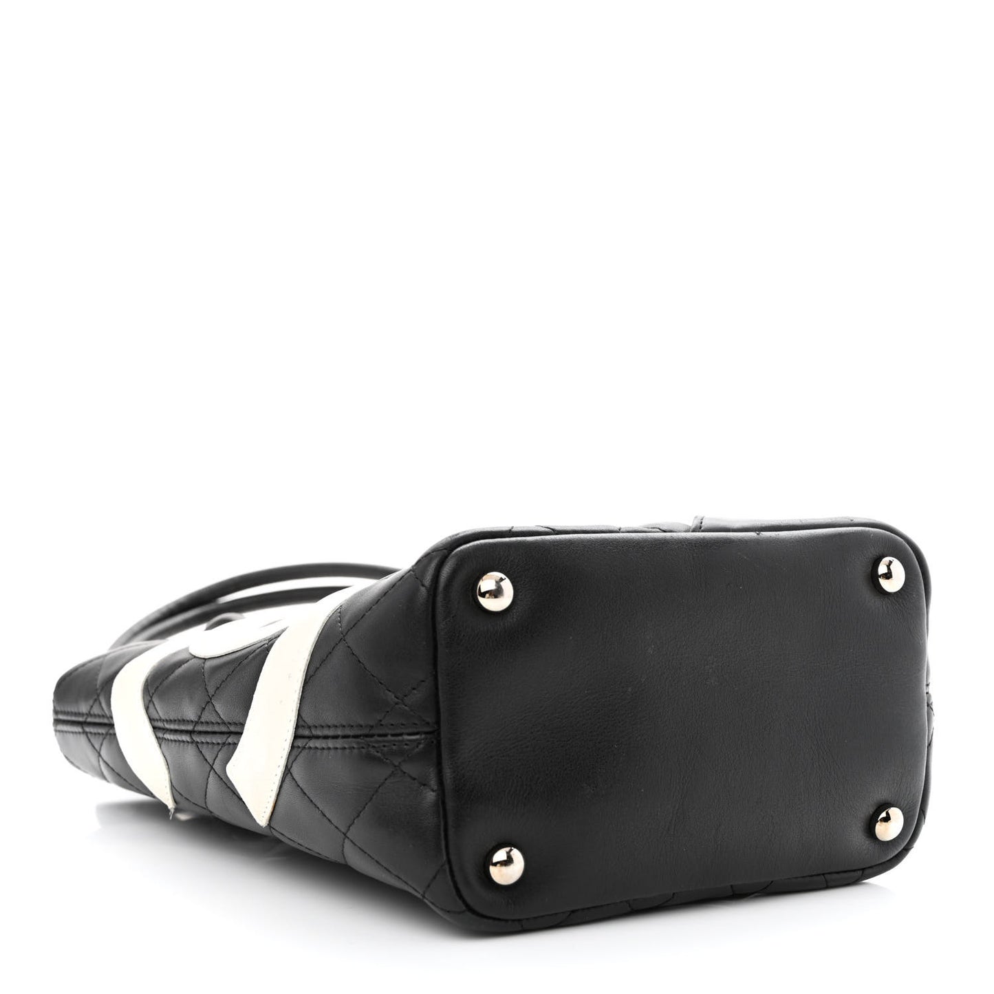Calfskin Quilted Small Cambon Tote Black White