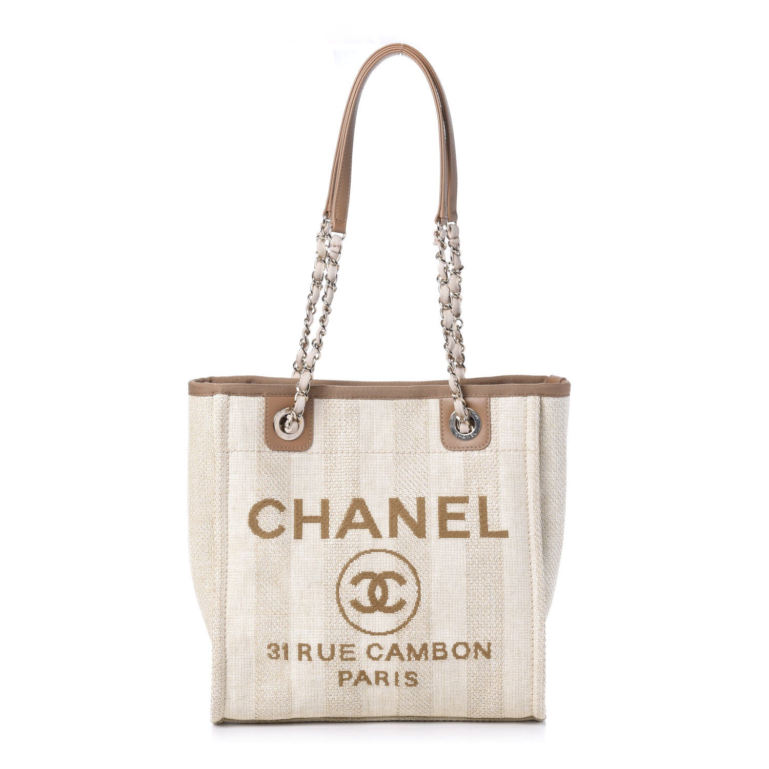 Chanel Straw Raffia Calfskin Striped Mini Deauville Tote Beige 1 of 10