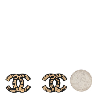 Chanel Resin CC No 5 Stud Earrings Black Gold Black Gold 2 of 4
