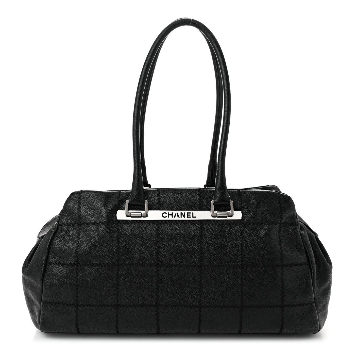 Caviar Square Stitched Large Satchel Black