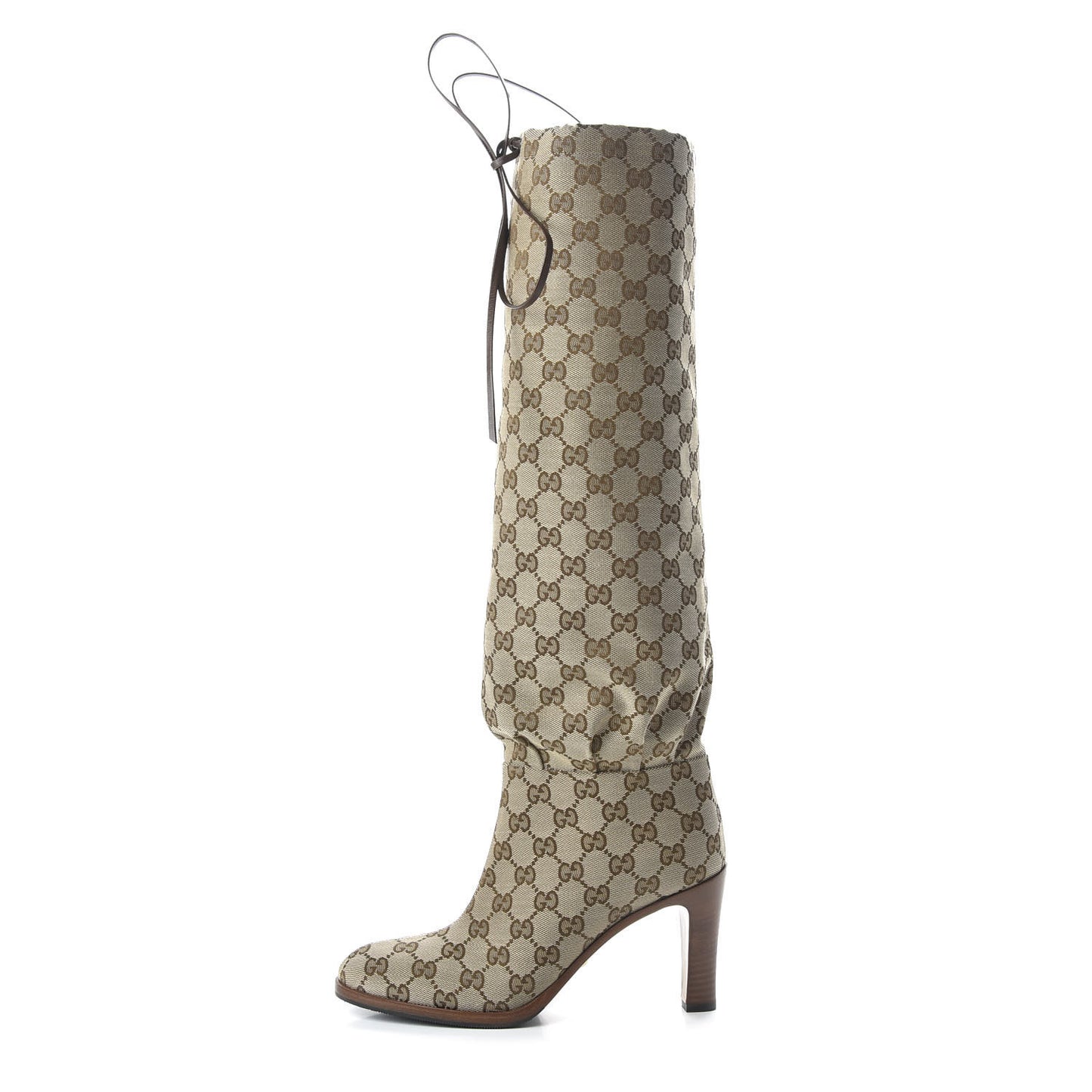 Monogram Malaga Kid Lisa Mid Heel Boots 38 Beige Ebony