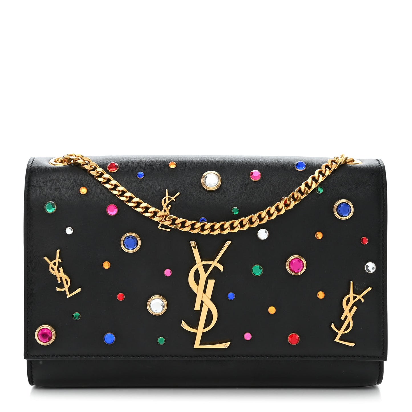 Calfskin Crystal Medium Monogram Kate Satchel Black