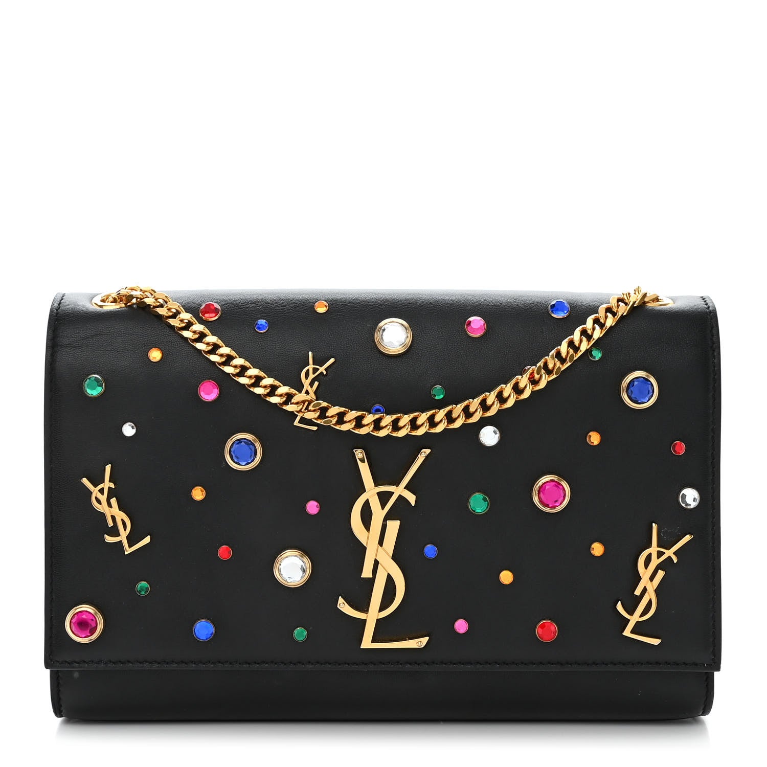 Saint Laurent Calfskin Crystal Medium Monogram Kate Satchel Black 1 of 11