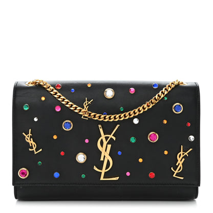 Saint Laurent Calfskin Crystal Medium Monogram Kate Satchel Black 1 of 11