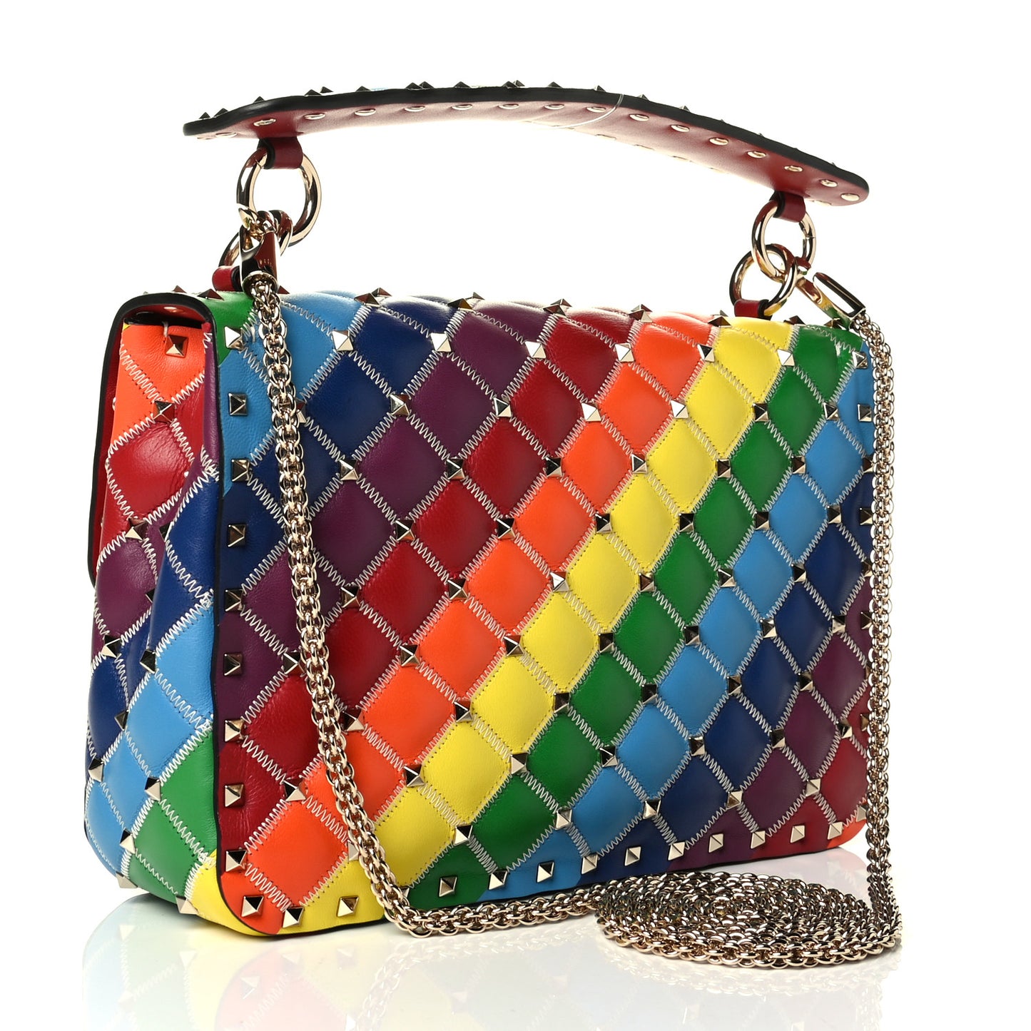 Lambskin Medium Rockstud Spike Shoulder Bag Rainbow