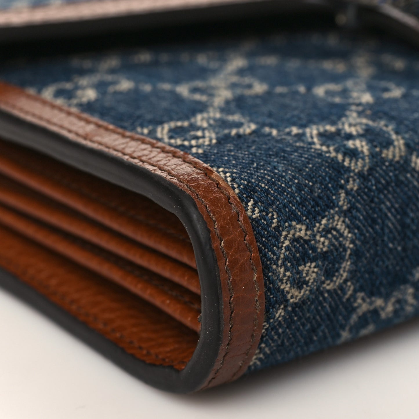 New Denim GG Monogram Dollar Calfskin Enamel Mini Dionysus Chain Wallet Blue Tea Cuir Epilog Electric Blue