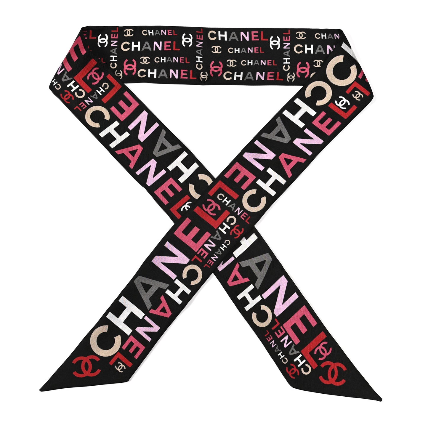 Silk Twill Slim Logo Bandeau Scarf Black