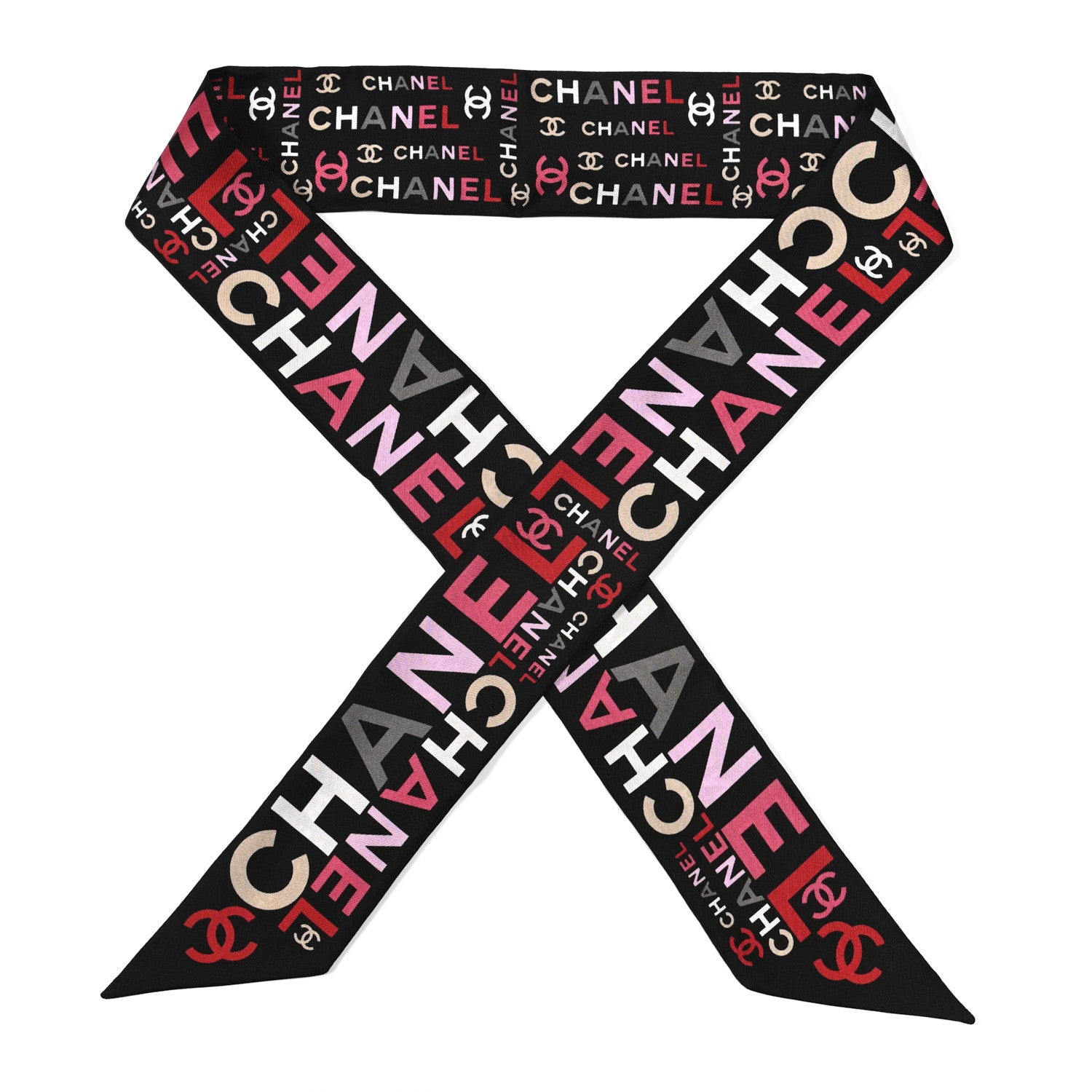 Chanel Silk Twill Slim Logo Bandeau Scarf Black 1 of 4