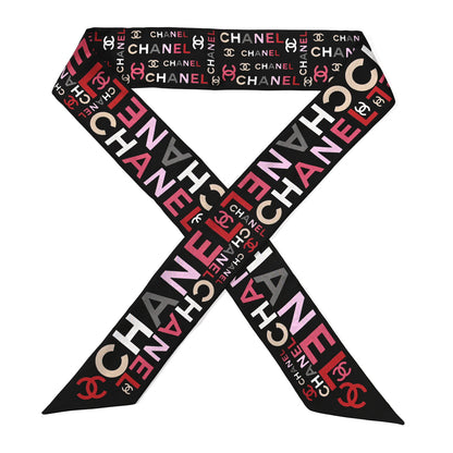 Chanel Silk Twill Slim Logo Bandeau Scarf Black 1 of 4